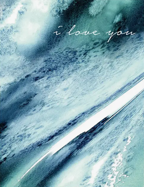 Greeting Card - I Love You, blue marbled