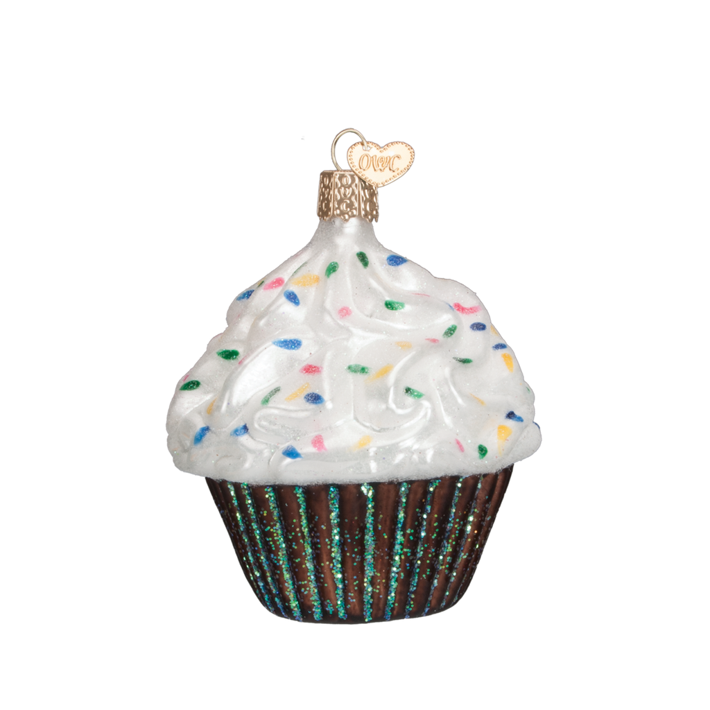 Chocolate Cupcake Ornament white Old World Christmas on it-ornamental.com