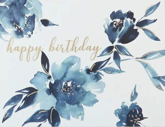 Greeting Card - Birthday, Indigo Floral