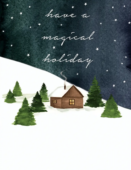 Greeting Card - Magical Holiday Snowy Cabin