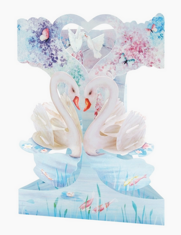 Greeting Card - 3D Swans/Heart