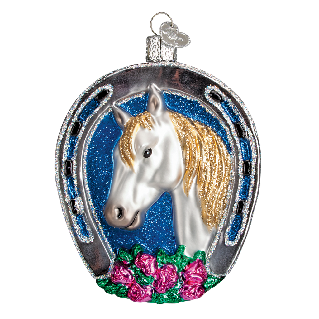 Winner (Horse in Horseshoe) Ornament white Old World Christmas at its-ornamental.com