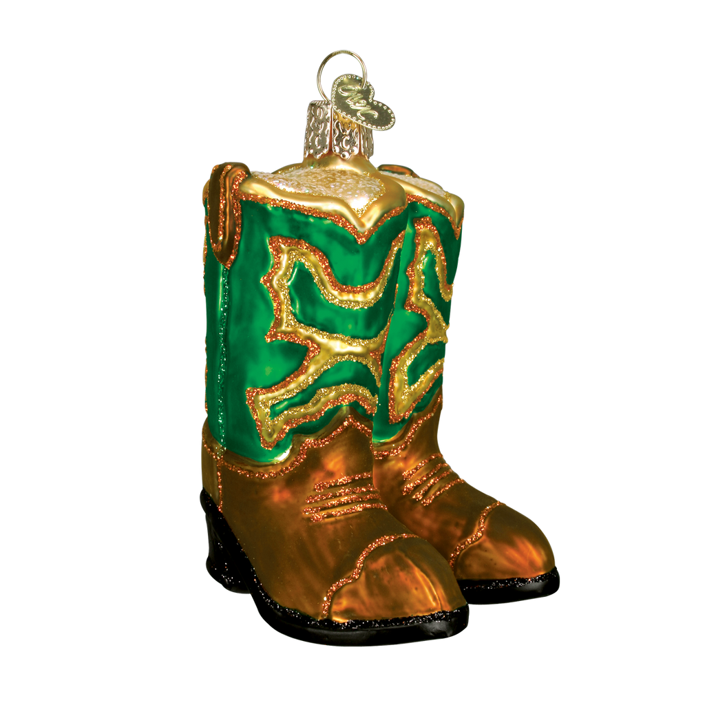 Pair of Cowboy Boots Ornament green Old World Christmas on its-ornamental.com