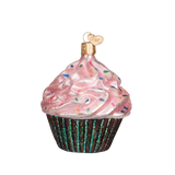 Chocolate Cupcake Ornament pink white Old World Christmas on it-ornamental.com
