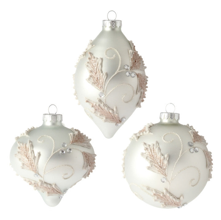Silver with Pink & White Leaves Ornament