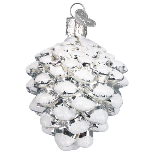 Snow-Capped Silver Snowy Cone Ornament
